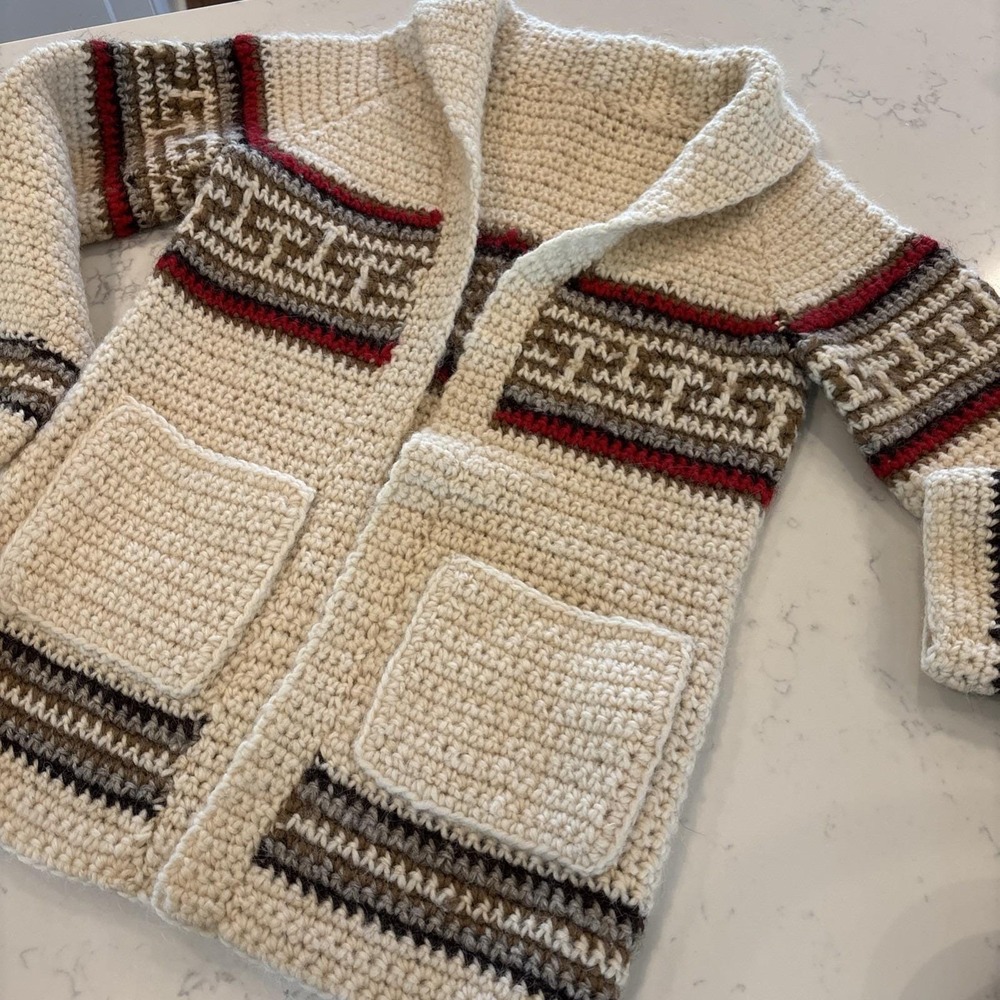 VTG HandKnit Cardigan Sweater 1970S Vibe Cottagecore Grandmacore Boho Pockets LG